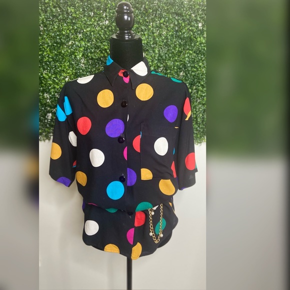 Colorful 80s Polka Dot Blouse - Picture 2 of 3